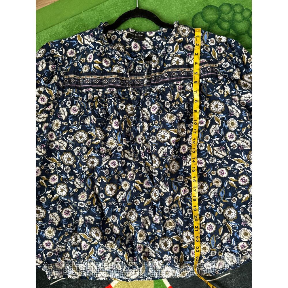 Lane Bryant Top Size 22 Floral Boho Peasant Blouse Navy Blue Cotton Short Sleeve - Picture 3 of 6